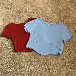 Ribbed PacSun Short Sleeve Tops - Blue and Red